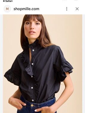MILLE Vanessa Ruffled Short-Sleeve Button-Front Top